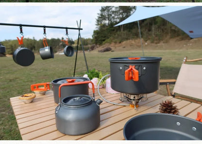 Foldable Outdoor Camping Cooking Utensils Set Pot Stove Fry Pan Saucepan Stove Storage Bag Adapter Accessories