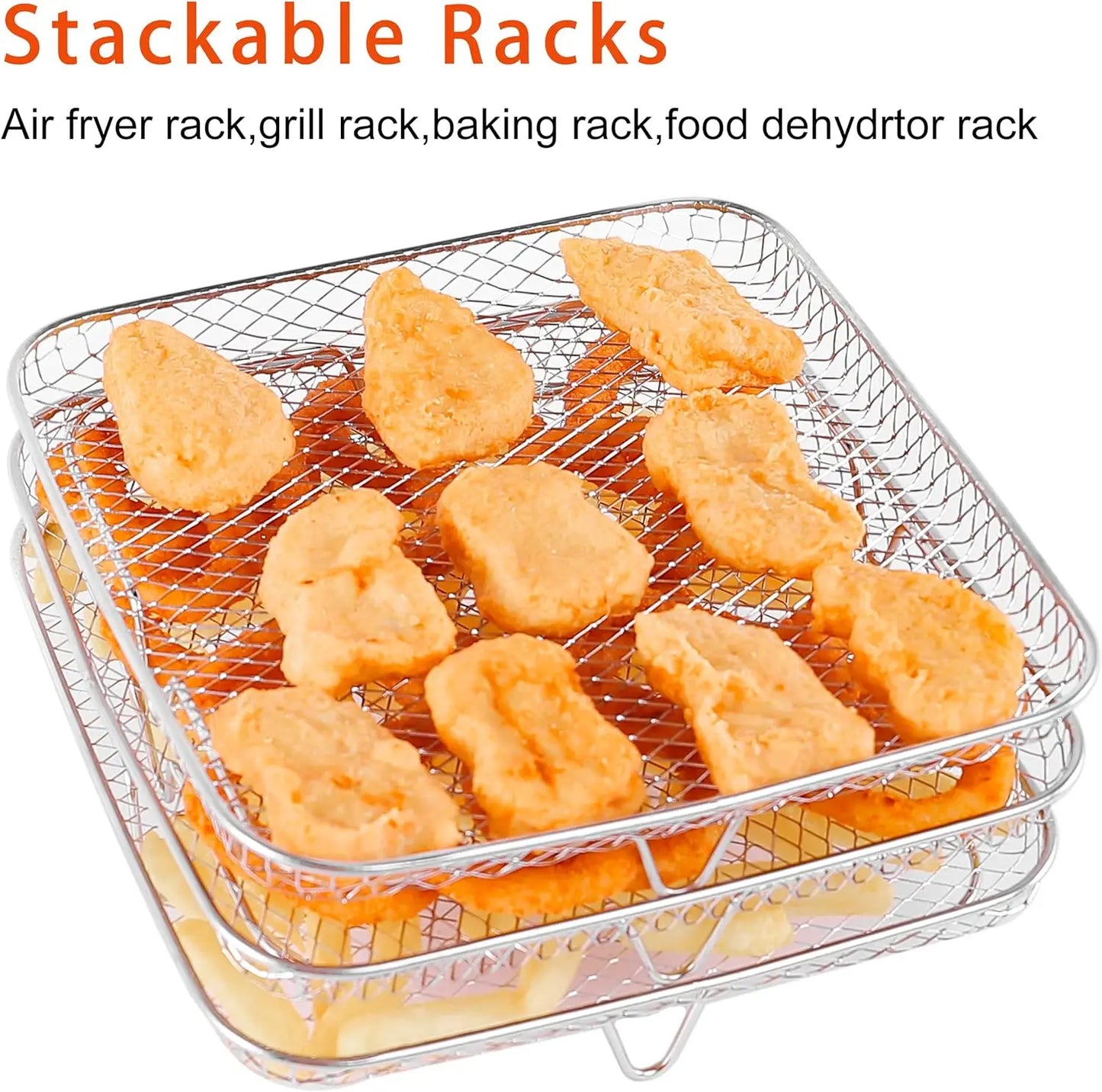 Air Fryer Rack for Ninja Dual 3pcs Layered Stainless Steel Grilling Rack Rectangle Hot Airfryer Basket Tray Accessories