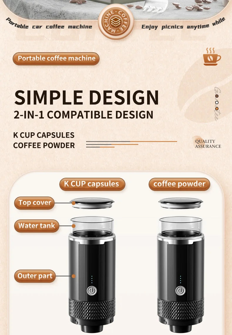 Portable Coffee Machine Coffee Maker Electric Capsule Ground Coffee Brewer Fit For Coffee Powder and Coffee Capsul Suitable
