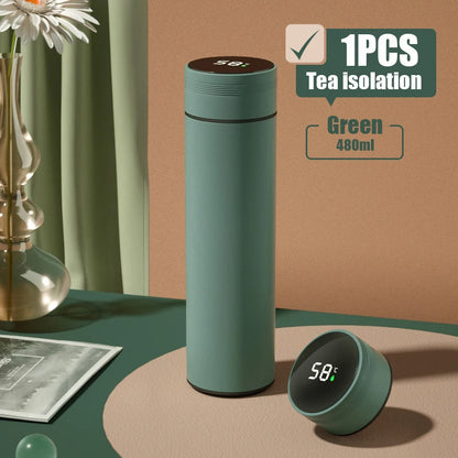 480ml Smart Thermos Cup 304 Stainless Steel Smart Temperature Display Waterproof Double-wall Vacuum Thermos Cup