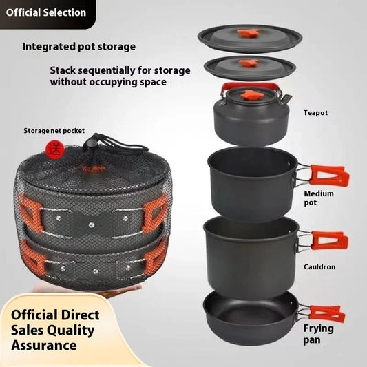 Foldable Outdoor Camping Cooking Utensils Set Pot Stove Fry Pan Saucepan Stove Storage Bag Adapter Accessories