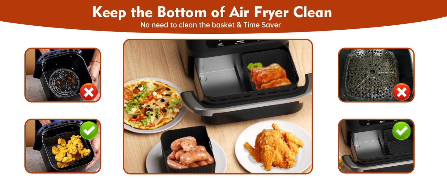 Hot Rectangle Air Fryer Silicone Liners for Ninja DZ071/AF500UK Air Fryer Basket Replacement Dishwasher Safe Air Fryer Liners