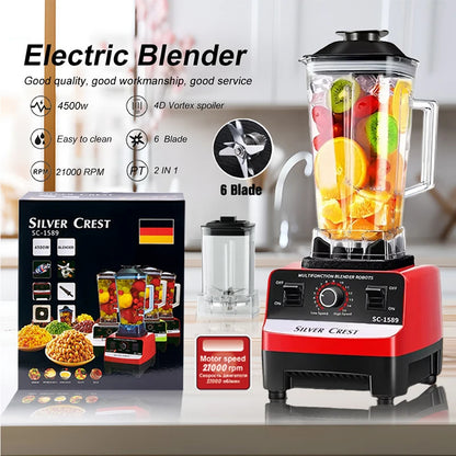 4500W Heavy Duty Commercial Home Blender Stationary Mixer Food Processor Ice Smoothies for Kitchen High Power Juicer Blender