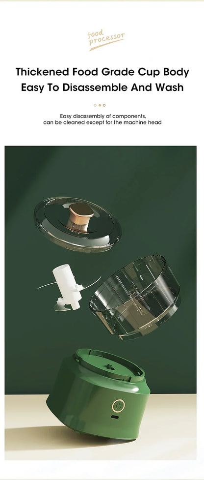 Electric Meat Grinder Garlic Blender Kitchen Food Crushing Multi-function Stirring Vegetable and Meat Mash Usb Charging 350ml