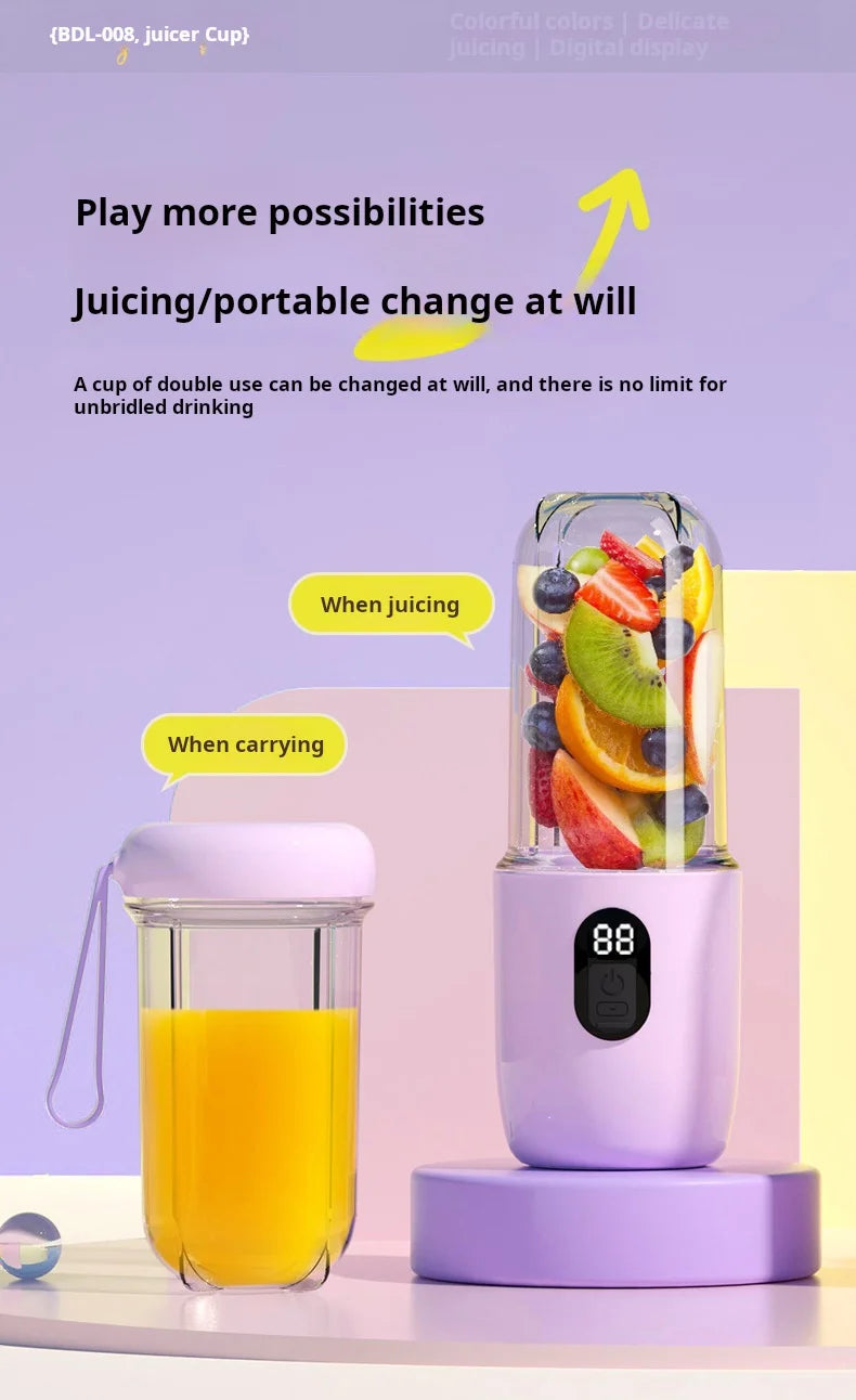 500ML Portable Blender with Lid Rechargeable Wireless Orange Juicer 16 Stainless Blades USB Smoothie Vegetables Fruits Mixer