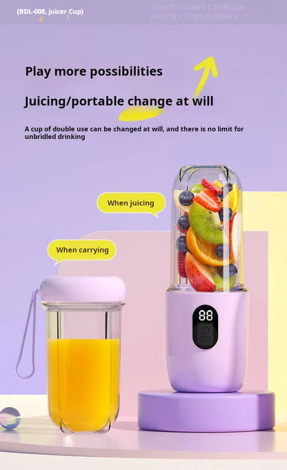 500ML Portable Blender with Lid Rechargeable Wireless Orange Juicer 16 Stainless Blades USB Smoothie Vegetables Fruits Mixer