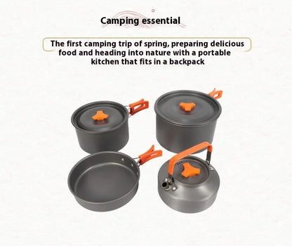 Foldable Outdoor Camping Cooking Utensils Set Pot Stove Fry Pan Saucepan Stove Storage Bag Adapter Accessories