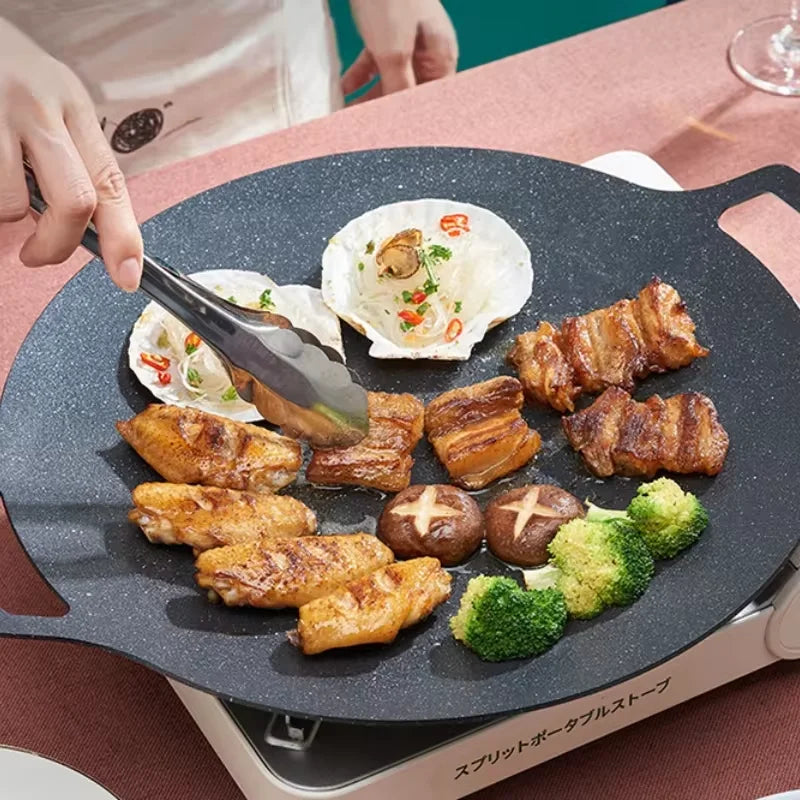 Oil Frying Baking Pan Non-stick Cooking Pans Round Griddle Grill Pan With Handle Outdoor Travel Camping Frying Pan BBQ Accessory