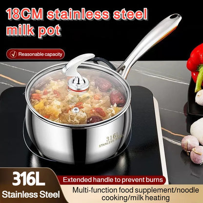 Stainless Steel Small Soup Pot Instant Noodle Cooking Pot for Induction Cooker Baby Foods Pot with Handle Kitchen Baking Tools