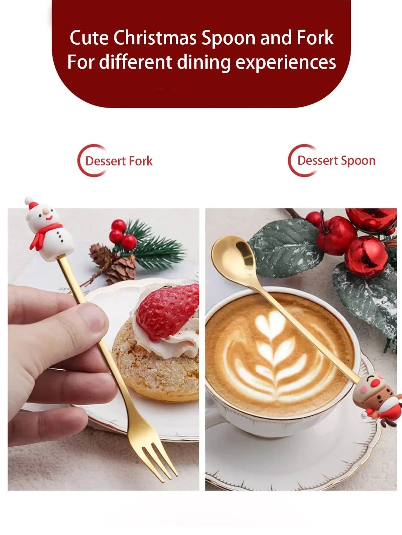 6-Piece Christmas Fork & Spoon Set | Stainless Steel Holiday Tableware