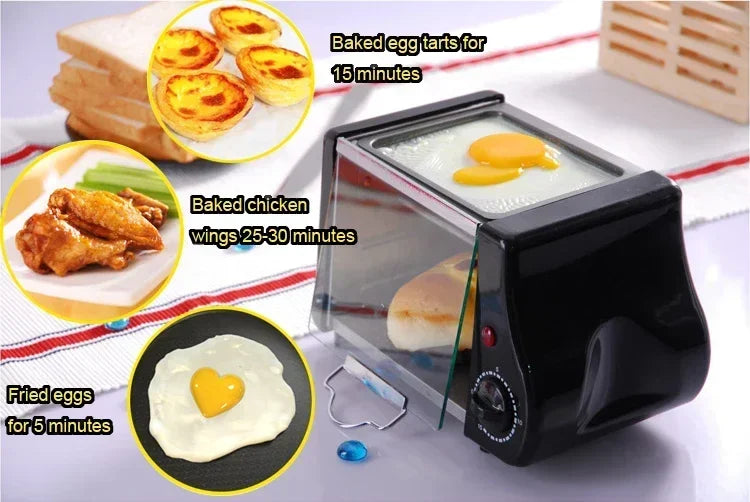 110V/220V Mini Electric Oven Roast Grill Toaster Cake Bread Maker Steak Fried Eggs Omelette Frying Pan Timer Breakfast Machine