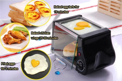 110V/220V Mini Electric Oven Roast Grill Toaster Cake Bread Maker Steak Fried Eggs Omelette Frying Pan Timer Breakfast Machine