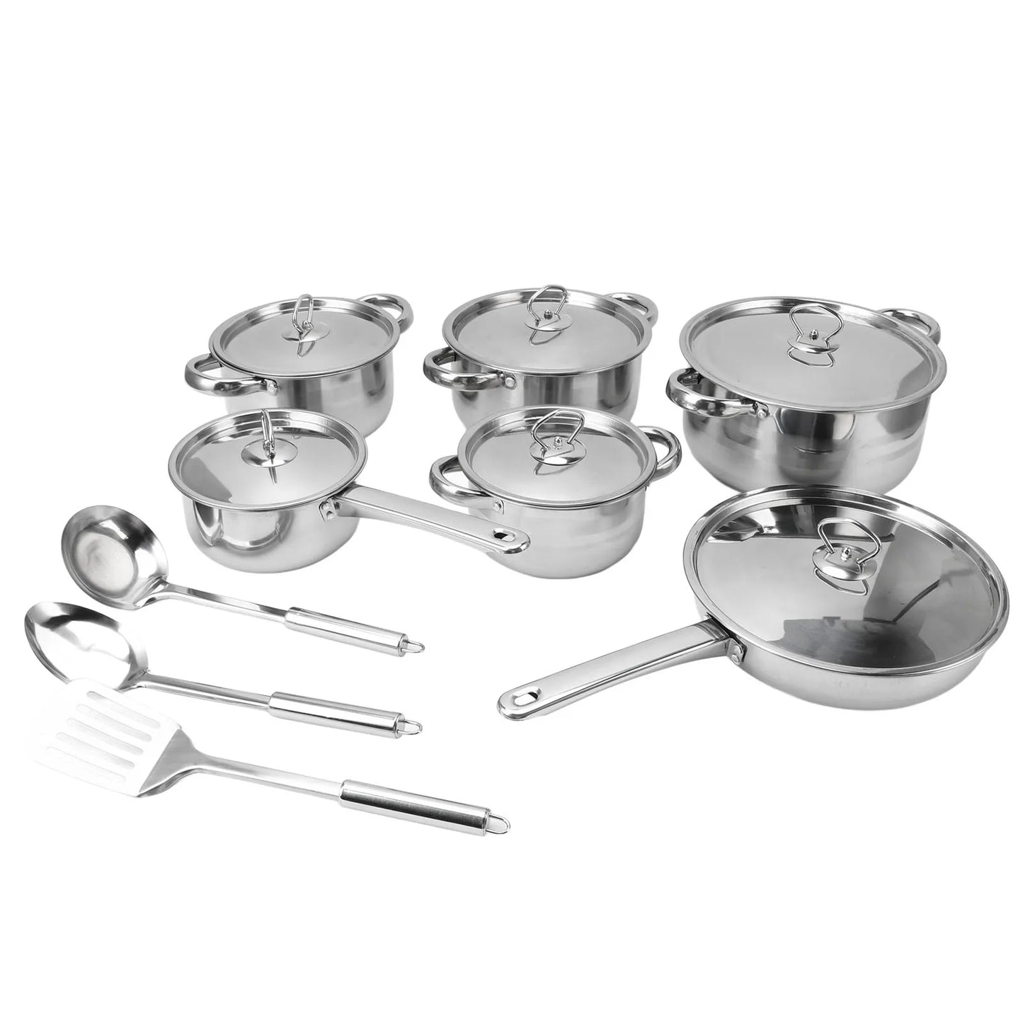 Stainless Steel Cookware Set Kitchen Cookware Set Stainless Steel Pots Pans Set with Soup Pot Saute Pan Lids for Home Cooking