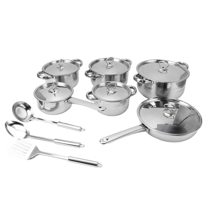 Stainless Steel Cookware Set Kitchen Cookware Set Stainless Steel Pots Pans Set with Soup Pot Saute Pan Lids for Home Cooking