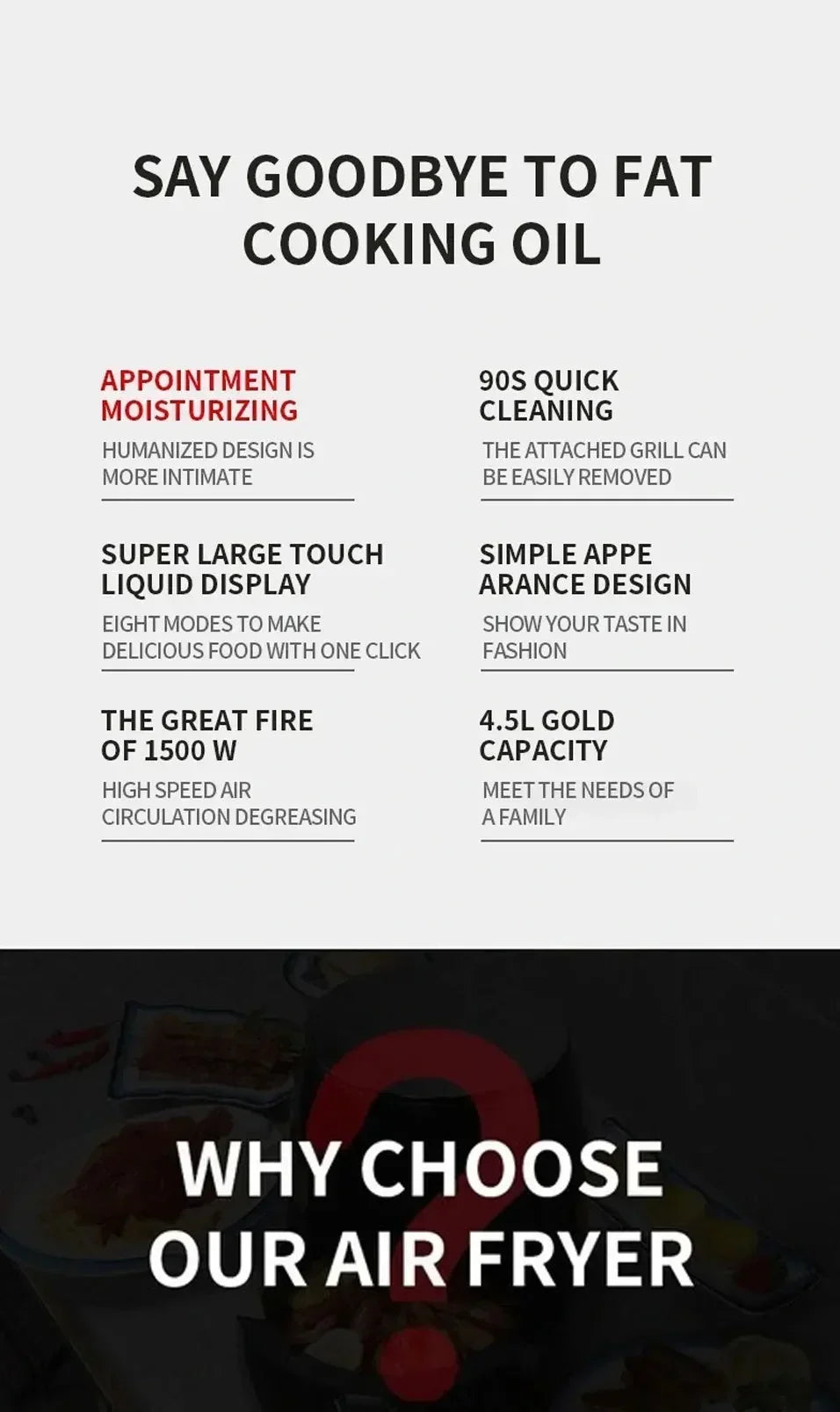 6L Air Fryer Multi-functional Intelligent Touch Screen Oven Large Capacity Electro Mechanical  Deep Fryer for Home  Airfryer