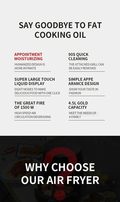 6L Air Fryer Multi-functional Intelligent Touch Screen Oven Large Capacity Electro Mechanical  Deep Fryer for Home  Airfryer