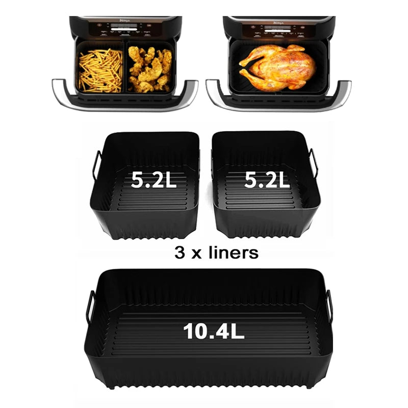 Hot Rectangle Air Fryer Silicone Liners for Ninja DZ071/AF500UK Air Fryer Basket Replacement Dishwasher Safe Air Fryer Liners