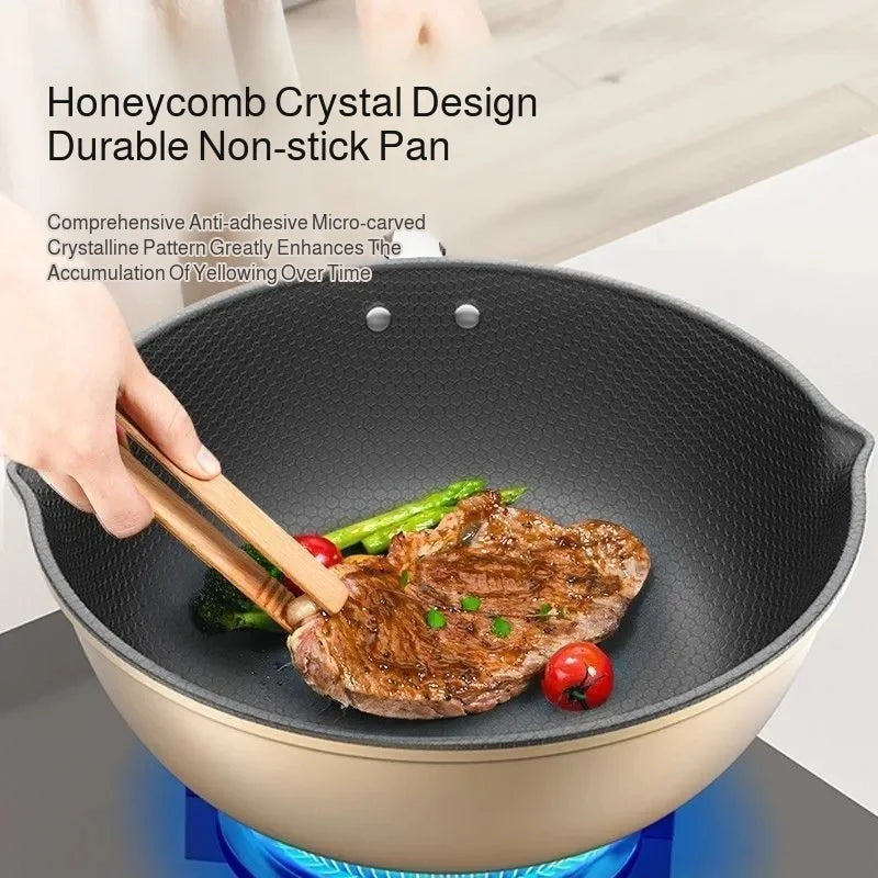 【Non-Stick Frying Pan】Honeycomb Pattern Nonstick Wok - Multi-Functional Fry Pan for All Stoves, Scratch-Resistant Coating