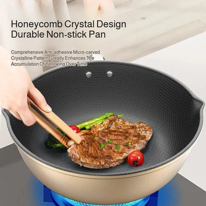 【Non-Stick Frying Pan】Honeycomb Pattern Nonstick Wok - Multi-Functional Fry Pan for All Stoves, Scratch-Resistant Coating