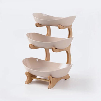 Three-Layer Wooden Table Plates | Multi-Use Fruit & Snack Serving Stand