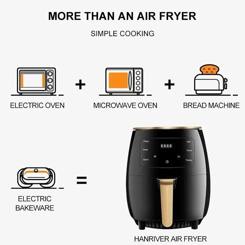 6L Air Fryer Multi-functional Intelligent Touch Screen Oven Large Capacity Electro Mechanical  Deep Fryer for Home  Airfryer