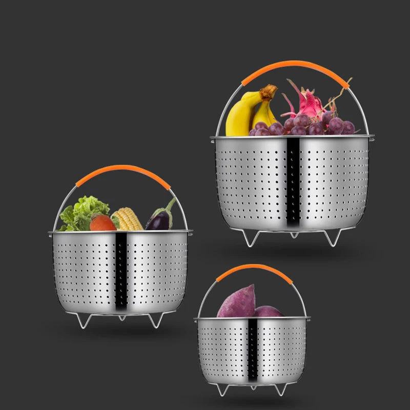 2-8L Stainless Steel Steamer Basket Instant Pot Accessories Instant Cooker with Silicone Covered Handle Draining Steam Basket