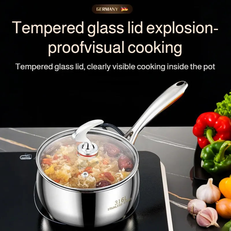 Stainless Steel Small Soup Pot Instant Noodle Cooking Pot for Induction Cooker Baby Foods Pot with Handle Kitchen Baking Tools