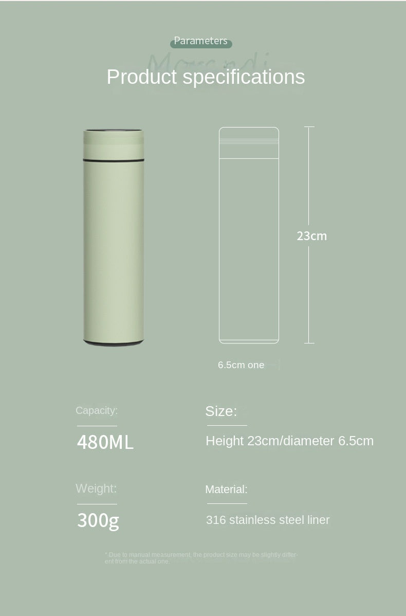 480ml Smart Thermos Cup 304 Stainless Steel Smart Temperature Display Waterproof Double-wall Vacuum Thermos Cup