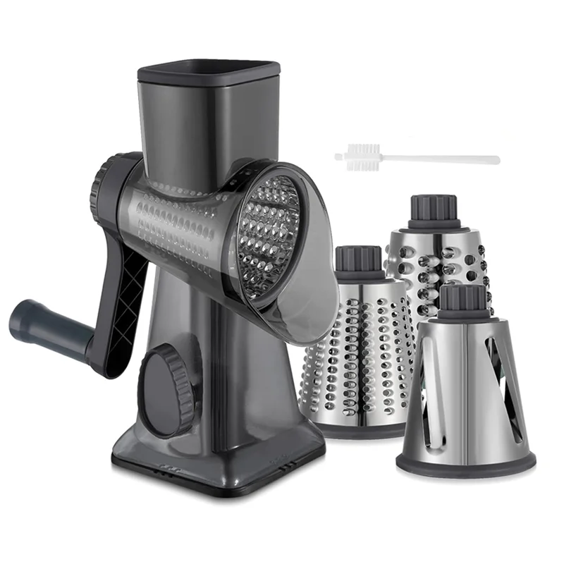 B84B-Rotary Cheese Grater Hand Crank Vegetable Shredder With Handle, Interchangeable Blades,Multifunctional Slicer For Kitchen