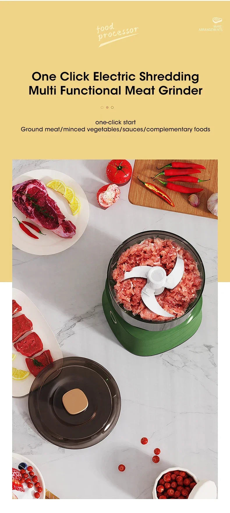 Electric Meat Grinder Garlic Blender Kitchen Food Crushing Multi-function Stirring Vegetable and Meat Mash Usb Charging 350ml