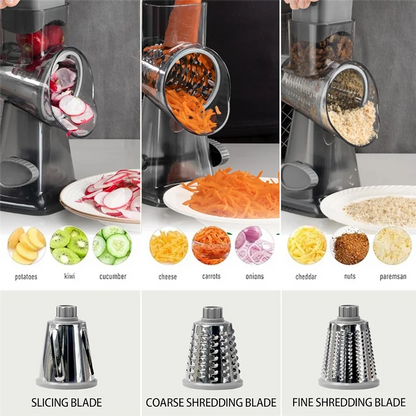B84B-Rotary Cheese Grater Hand Crank Vegetable Shredder With Handle, Interchangeable Blades,Multifunctional Slicer For Kitchen