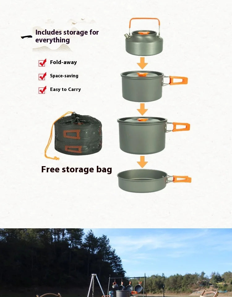 Foldable Outdoor Camping Cooking Utensils Set Pot Stove Fry Pan Saucepan Stove Storage Bag Adapter Accessories