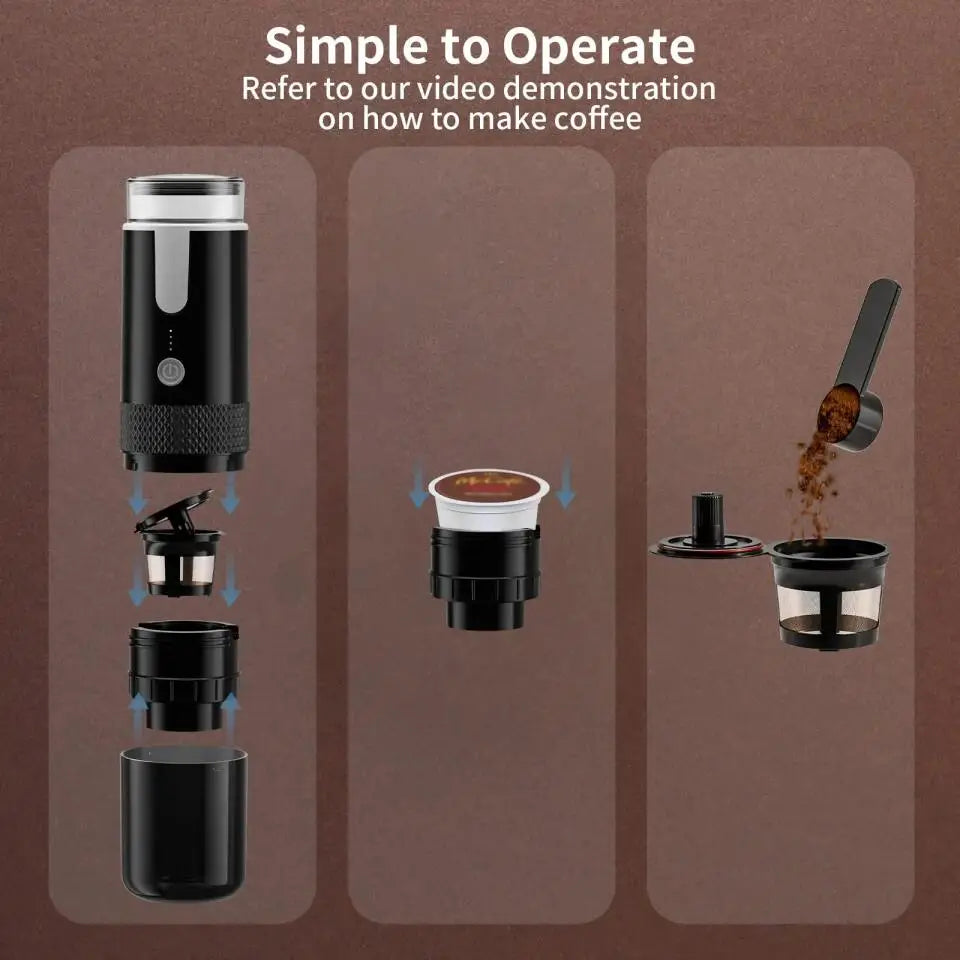 New Portable Wireless Coffee Maker Automatic Electric Capsule Ground Coffee Brewer Machine Fit Coffee Powder and Coffee Capsule