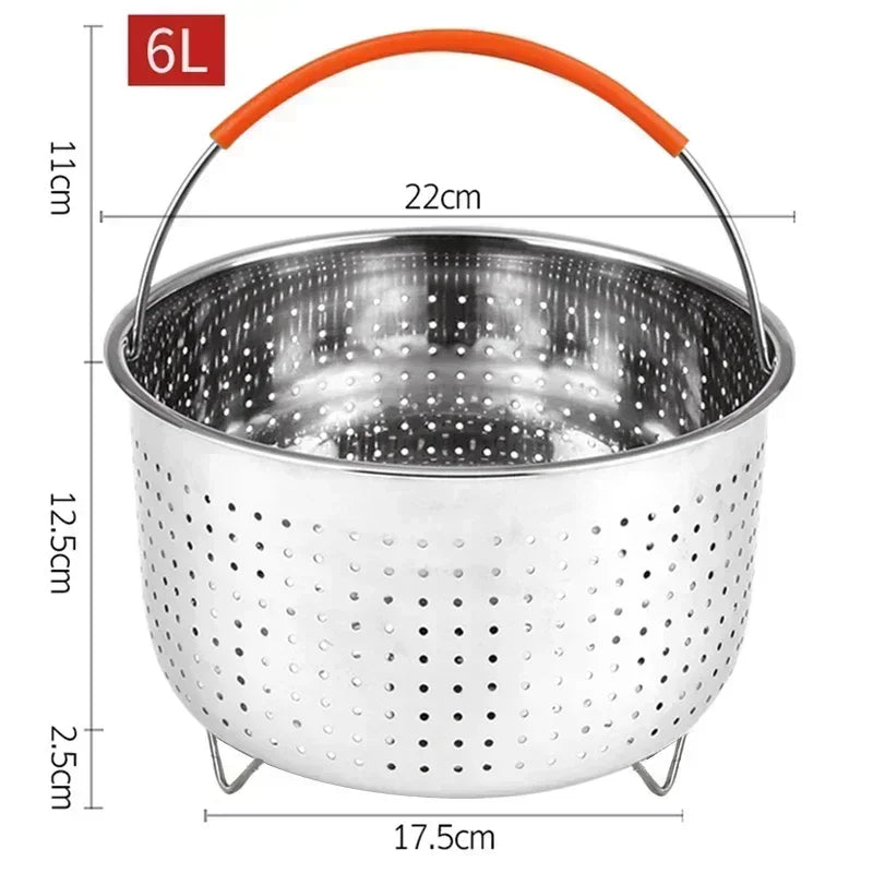 2-8L Stainless Steel Steamer Basket Instant Pot Accessories Instant Cooker with Silicone Covered Handle Draining Steam Basket