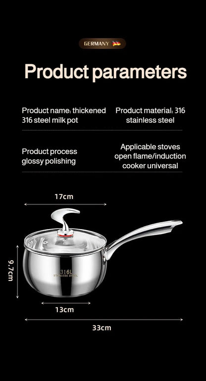 Stainless Steel Small Soup Pot Instant Noodle Cooking Pot for Induction Cooker Baby Foods Pot with Handle Kitchen Baking Tools