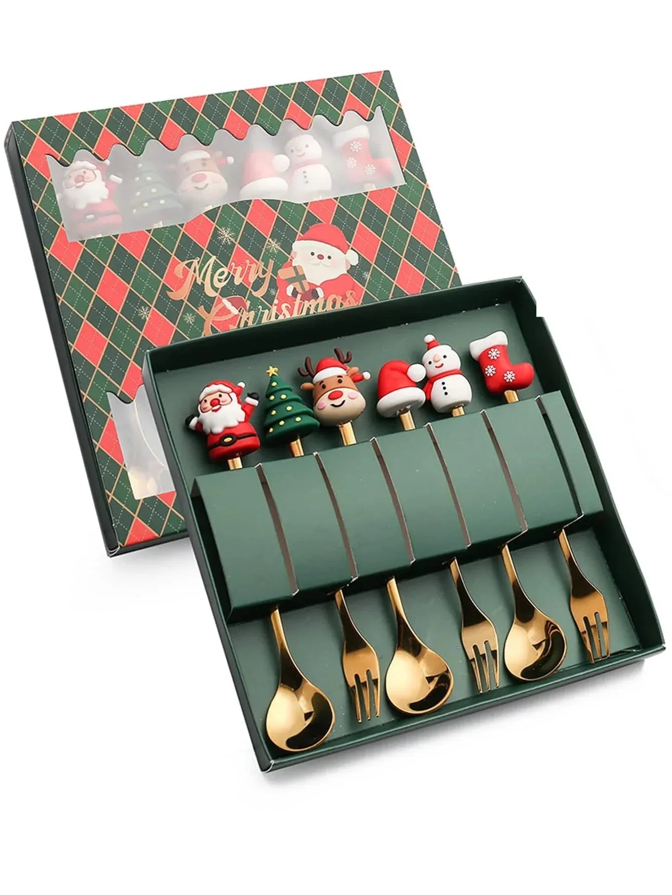 6-Piece Christmas Fork & Spoon Set | Stainless Steel Holiday Tableware