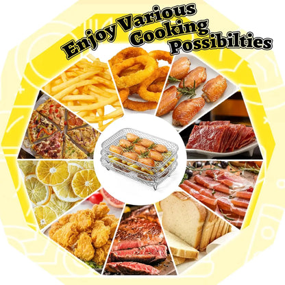 Air Fryer Rack for Ninja Dual 3pcs Layered Stainless Steel Grilling Rack Rectangle Hot Airfryer Basket Tray Accessories