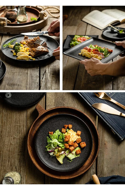 Ceramic Plate Set | Black Japanese-Style Dinnerware