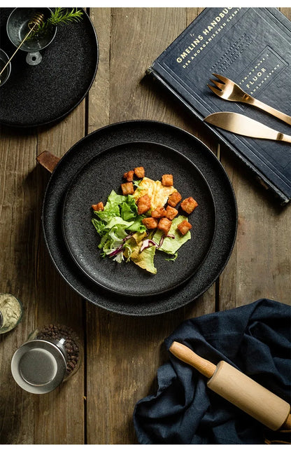 Ceramic Plate Set | Black Japanese-Style Dinnerware