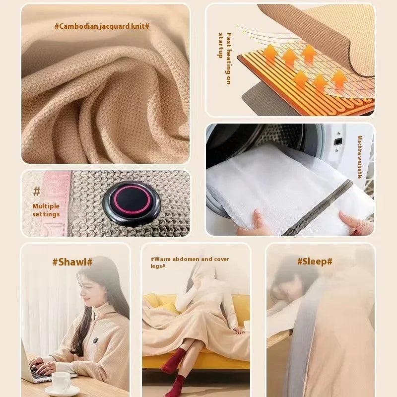 USB Electric Blanket Electric Heated Blanket Heating Usb Powered Heating Shawl Wraps for Women Wearable Heated Throw Blanket