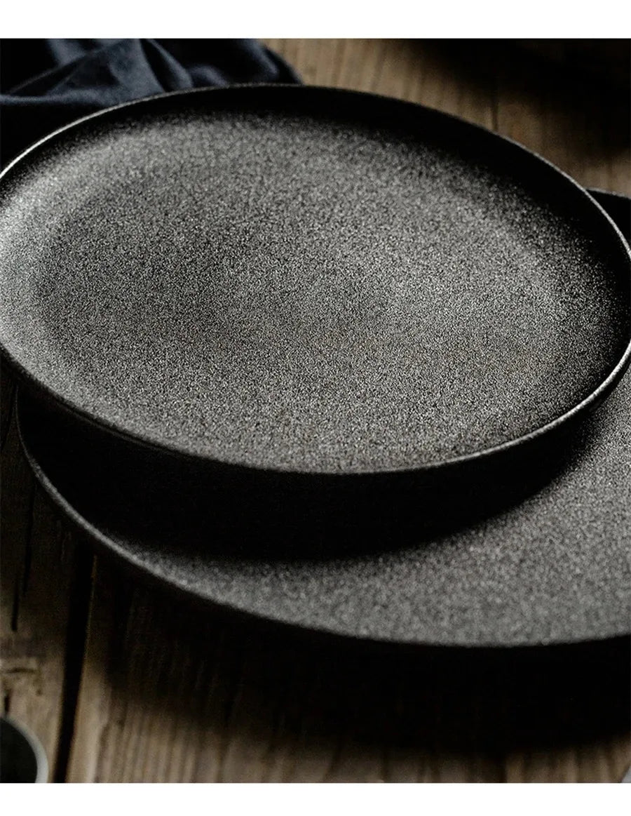 Ceramic Plate Set | Black Japanese-Style Dinnerware