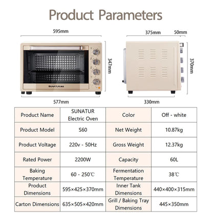 SUNATUR 2200w hot air circulation oven small commercial baking pizza toaster oven  60L Electric table oven household pastry oven