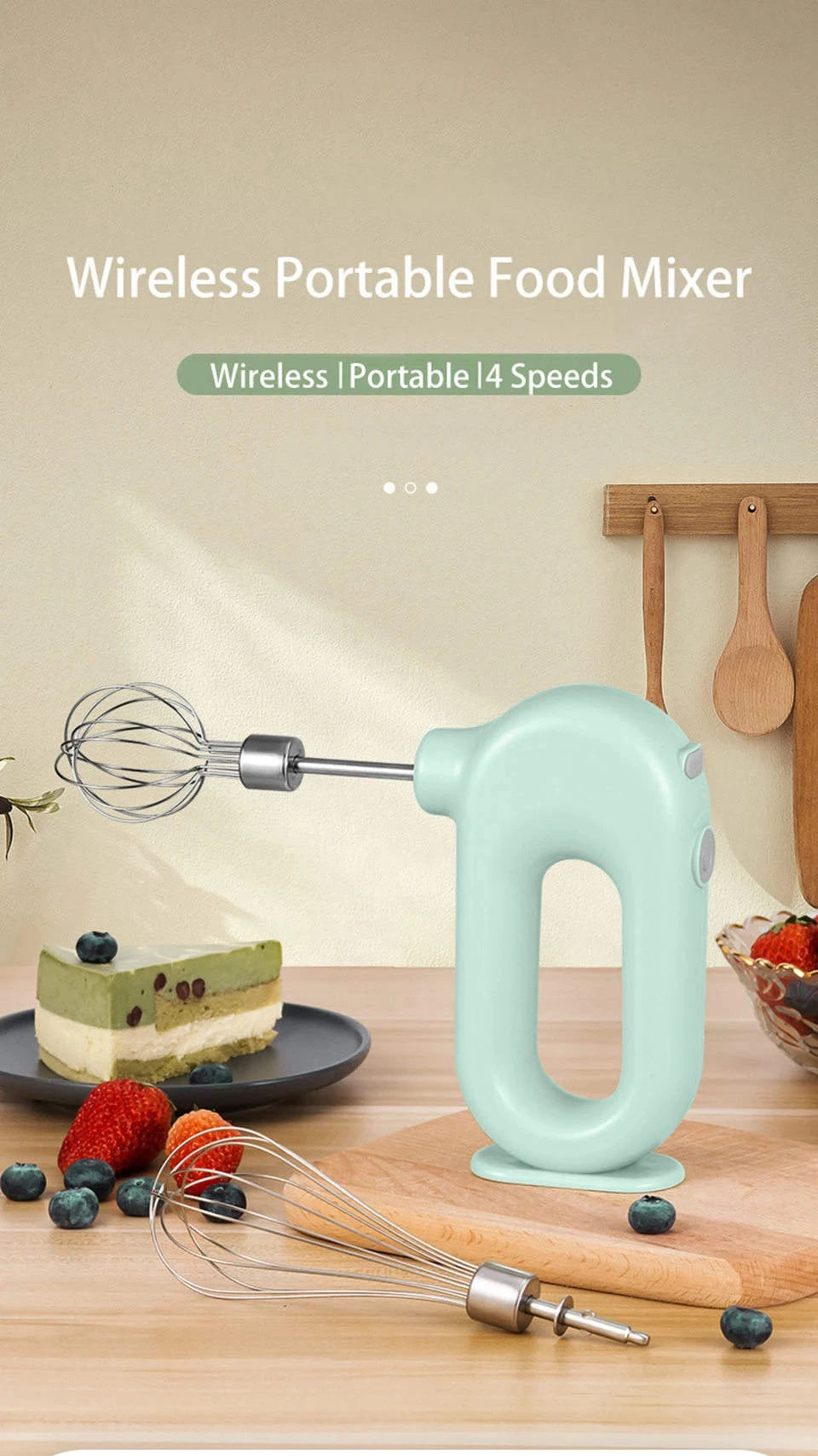 Portable USB Rechargeable Handheld Mixer – Dual Head Stainless Steel Blender