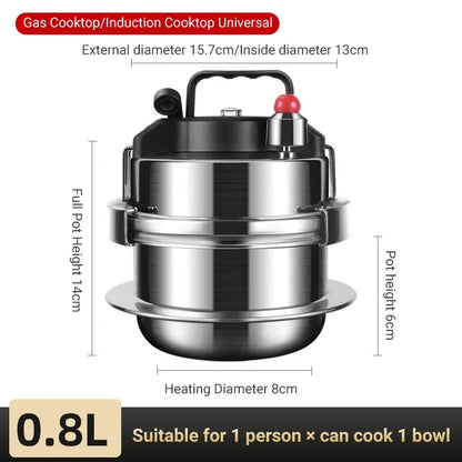 0.8–2L Stainless Steel Camping Pressure Cooker | Portable Outdoor Cooker