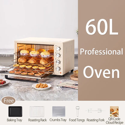 SUNATUR 2200w hot air circulation oven small commercial baking pizza toaster oven  60L Electric table oven household pastry oven