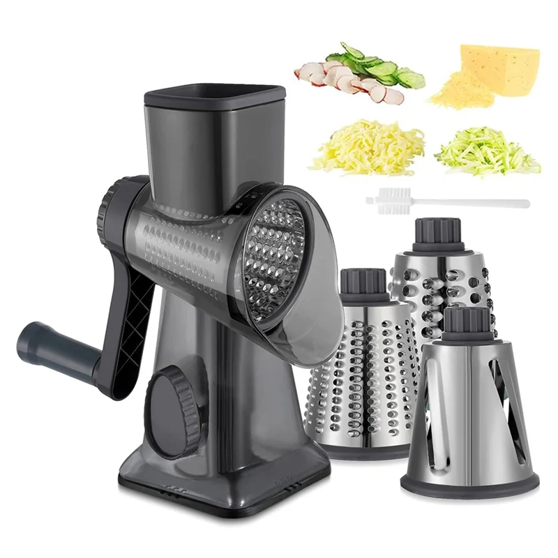 B84B-Rotary Cheese Grater Hand Crank Vegetable Shredder With Handle, Interchangeable Blades,Multifunctional Slicer For Kitchen