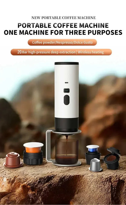 3-in-1 Portable Electric Coffee Maker with Built-In Grinder & Cordless Heating