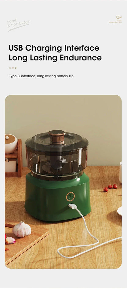 Electric Meat Grinder Garlic Blender Kitchen Food Crushing Multi-function Stirring Vegetable and Meat Mash Usb Charging 350ml