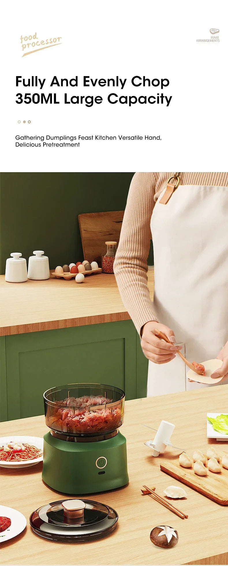 Electric Meat Grinder Garlic Blender Kitchen Food Crushing Multi-function Stirring Vegetable and Meat Mash Usb Charging 350ml