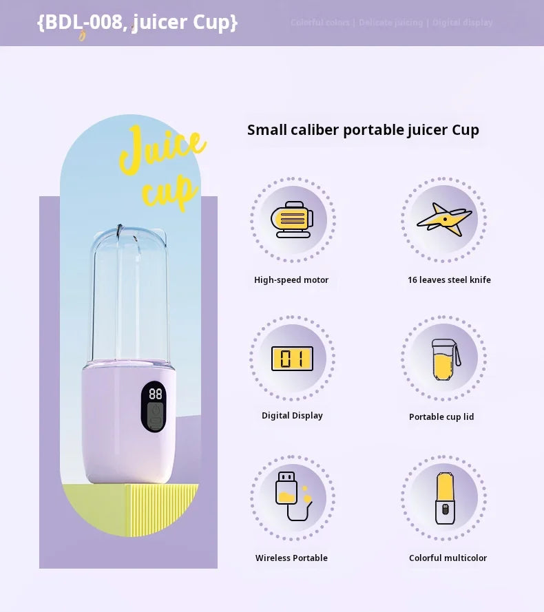 500ML Portable Blender with Lid Rechargeable Wireless Orange Juicer 16 Stainless Blades USB Smoothie Vegetables Fruits Mixer